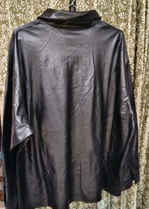 Black Faux Leather Button-Up Shirt