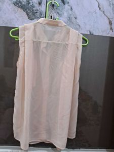 Sheer Sleeveless Button-Up Top
