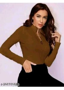 Stylish Brown Zip-Up Long Sleeve Top