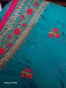 Beautiful Embroidered Teal green shining