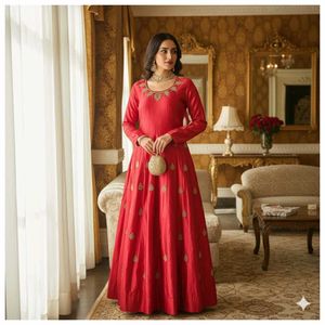 Elegant Red Embroidered Gown
