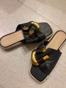 Chic Black Slides with Gold Buckle Accent
