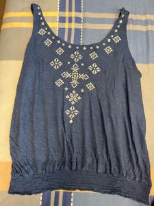 Blue Embroidered Tank Top