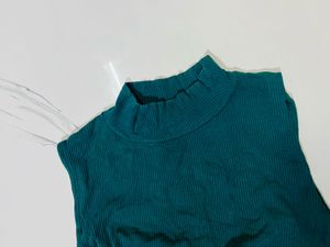 Teal Ribbed Mock Neck Top