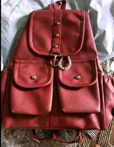 Stylish Red Faux Leather Backpack