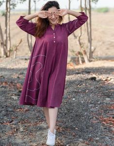 Chic Purple Embroidered A-Line Dress