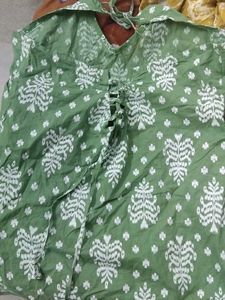 Green Ikat Print halter neck backless short kurti