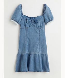 H&M Denim Puff Sleeve Bow Dress