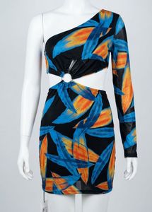 SHEIN Tropical One-Shoulder Cutout Dress