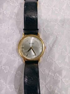 Sonata Gold Dial Watch with Black Leather Strap