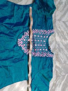 Beautiful Teal Kurta with Pink Embroidery