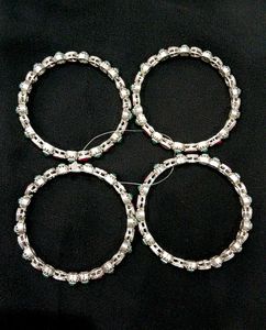Set Of 4 Oxidised Pink &amp; Green Stone Bangles (2.4)