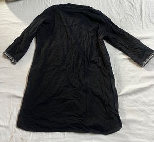 Black Embroidered Cotton Kurti