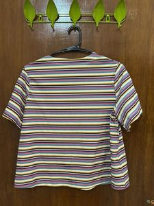 Striped V-Neck Short Sleeve Top