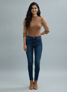 Nude brown Sheer Sleeve Top - Urbanic