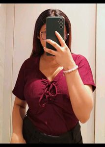 Burgundy V-Neck Tie Top