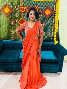 Beautiful Orange Embellished Saree