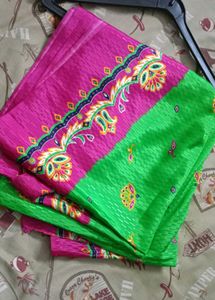 Vibrant Pink &amp; Green Printed Saree