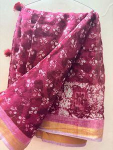 Maroon Floral Print Saree with Tassels