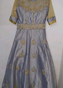 silvery-lavender art silk gown