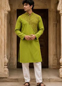 Lime Green Printed Kurta
