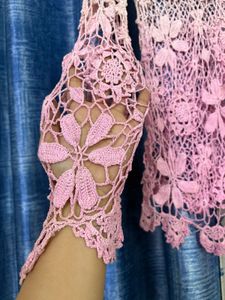 Pink Crochet Mini Dress