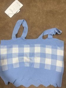 Blue Gingham Knit Cami Top