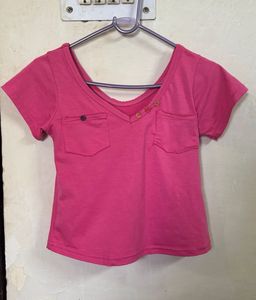 Hot Pink Cropped V-Neck Tee