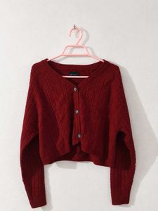 Chic Maroon Cable Knit Cropped Cardigan