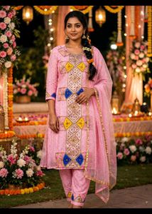 jaddiji work Pink Embroidered Kurta Set Dupat