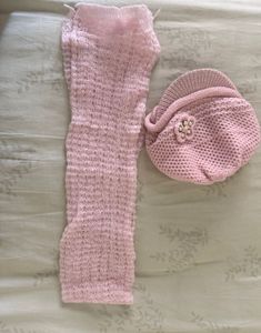 Baby Pink Knitted Hat & stole
