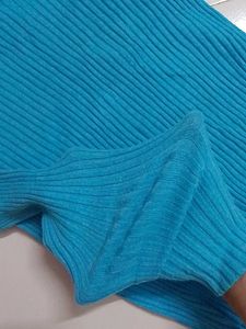 Blue Ribbed V-Neck Sweater