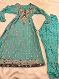 Elegant Embroidered Teal Kurta Set