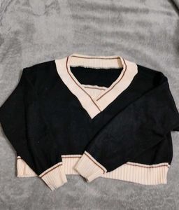 V-Neck Contrast Trim Sweater