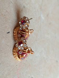 Traditional Indian Earrings with Red Stones