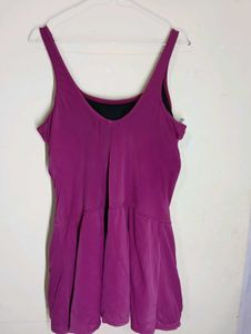 Purple One-Piece Swimsuit with Tunic Skirt