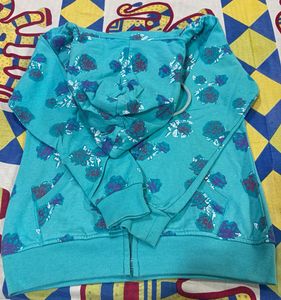 Turquoise Floral Zip-Up Hoodie