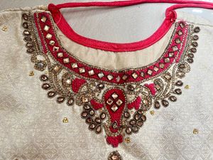 Elegant Pink &amp; White Embroidered Lehenga Choli