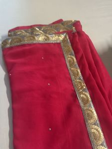 Vibrant Pink Saree with Gold Border padded b