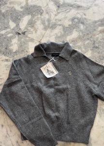Gray Polo Collar Knit Top