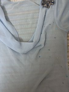 Elegant Light Blue Sequin Embellished Blouse