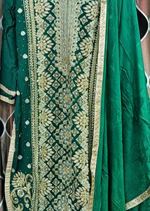 Dark Green Colour Kurta With Beautiful Work