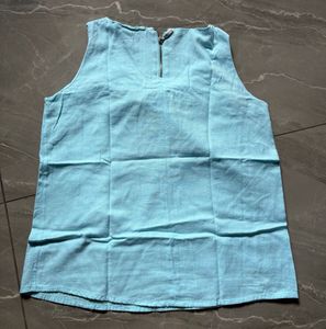 Blue  Sleeveless Zip-Front Top