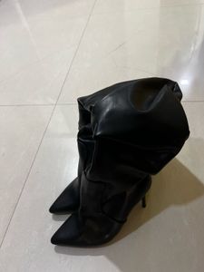 Chic Black Faux Leather Thigh-High Boots