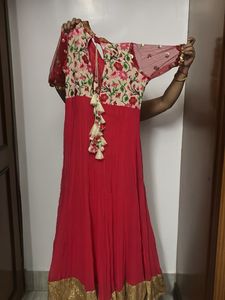 Elegant Red Floral Anarkali Gown