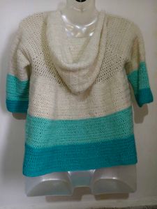Crocheted Striped Button-Up Cardigan