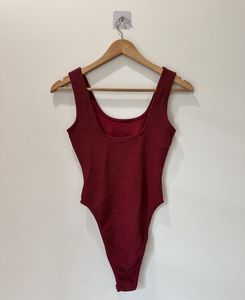 Red Ribbed Bodysuit