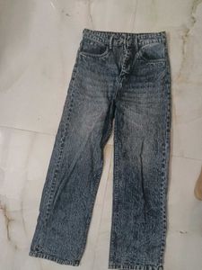 Washed Denim Wide Leg Jeans