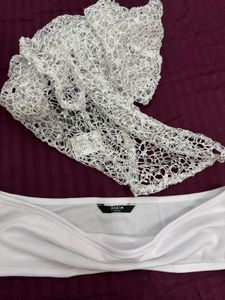 Shein White Lace Overlay Crop Top