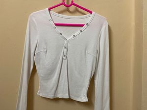 Chic White Button Long Sleeve Top